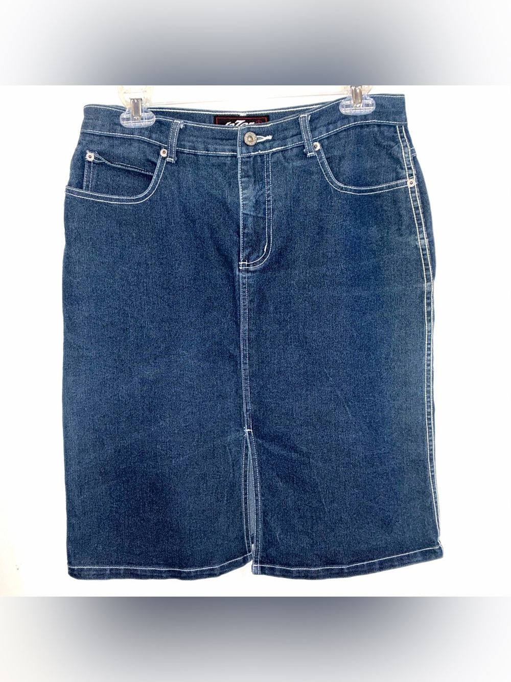 Women's Vtg Denim Pencil Skirt Junior Size 11 Knee Length Front Slit